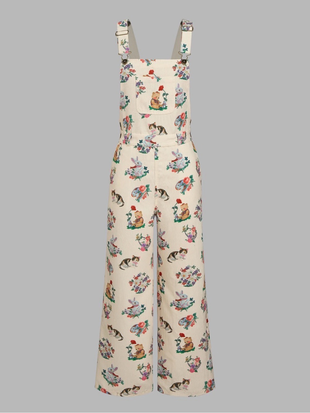 Corduroy animal print overalls
